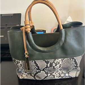 Like New Vince Camuto Green Leather Snakeskin Bag
